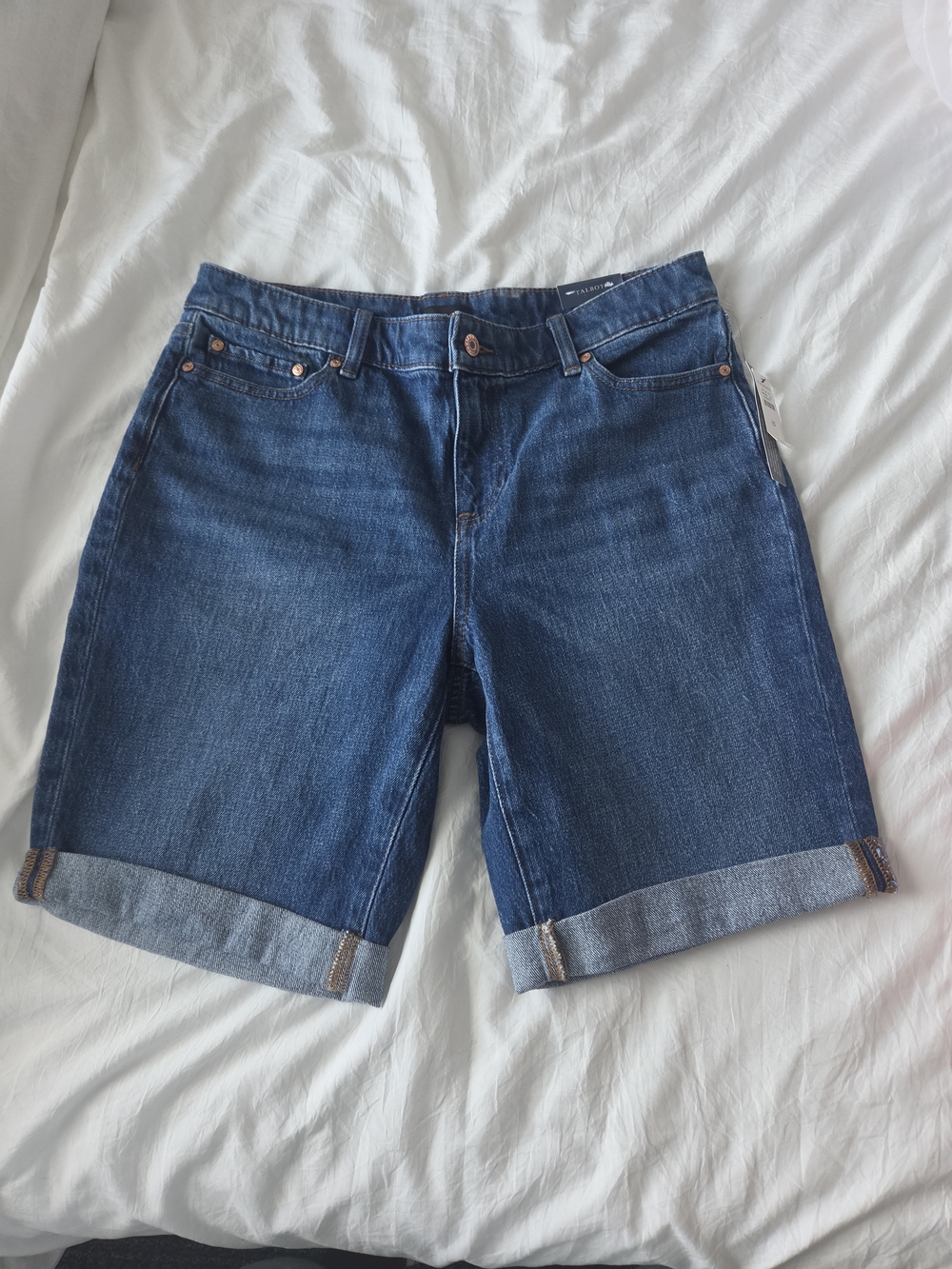 Classic Dark Blue Denim Roll-Cuff Women's Shorts